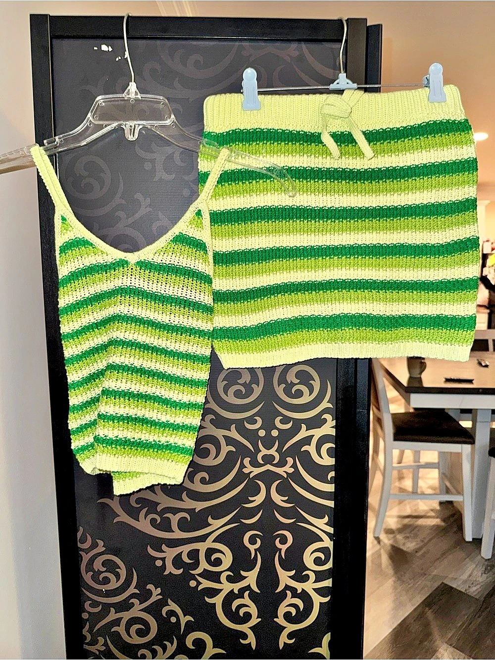 Fashion Nova Mini Mariyah Crochet Mini Skirt Set Striped Skirt Set in Green &